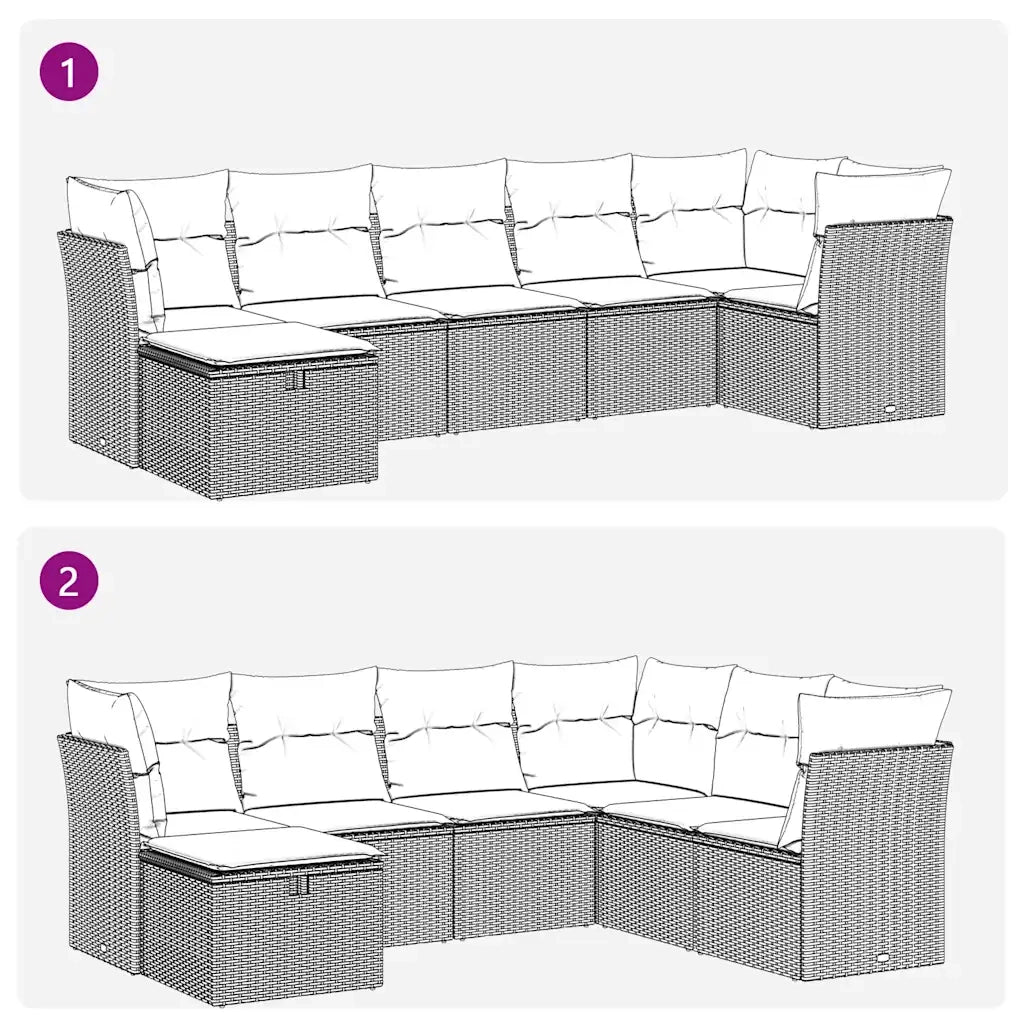 Set Divani da Giardino 7 pz con Cuscini Marrone in Polyrattan 3325310