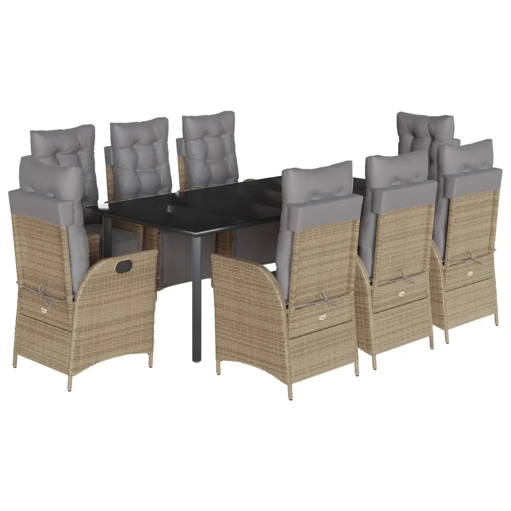 Set Pranzo da Giardino 9 pz con Cuscini Beige Misto Polyrattan