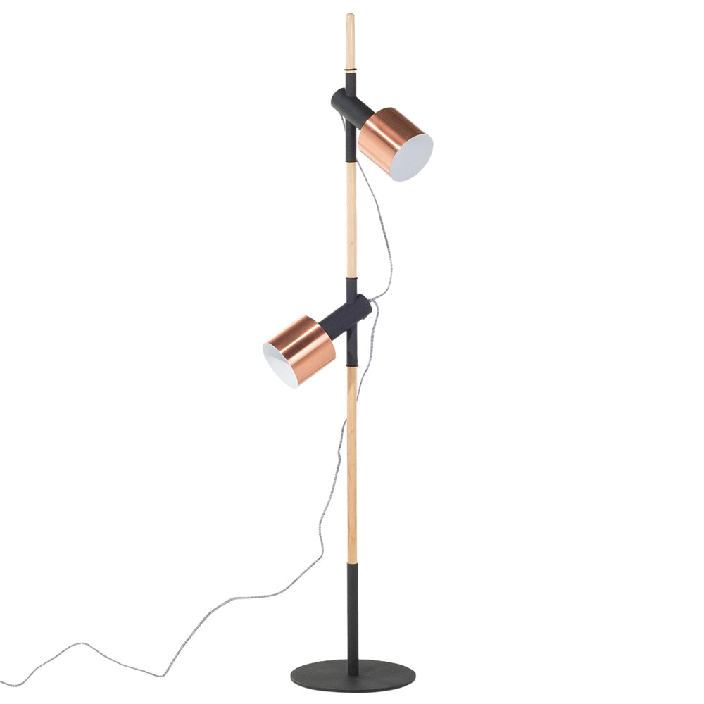 Lampada da Terra Nera con Metallo Rame 125 cm Faretti Rotondi Orientabili Design Moderno
