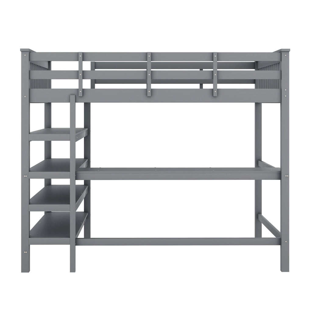 Letto a Soppalco con Scrivania e Ripiani ¨C MINIMAL ¨C Grigio 140x200