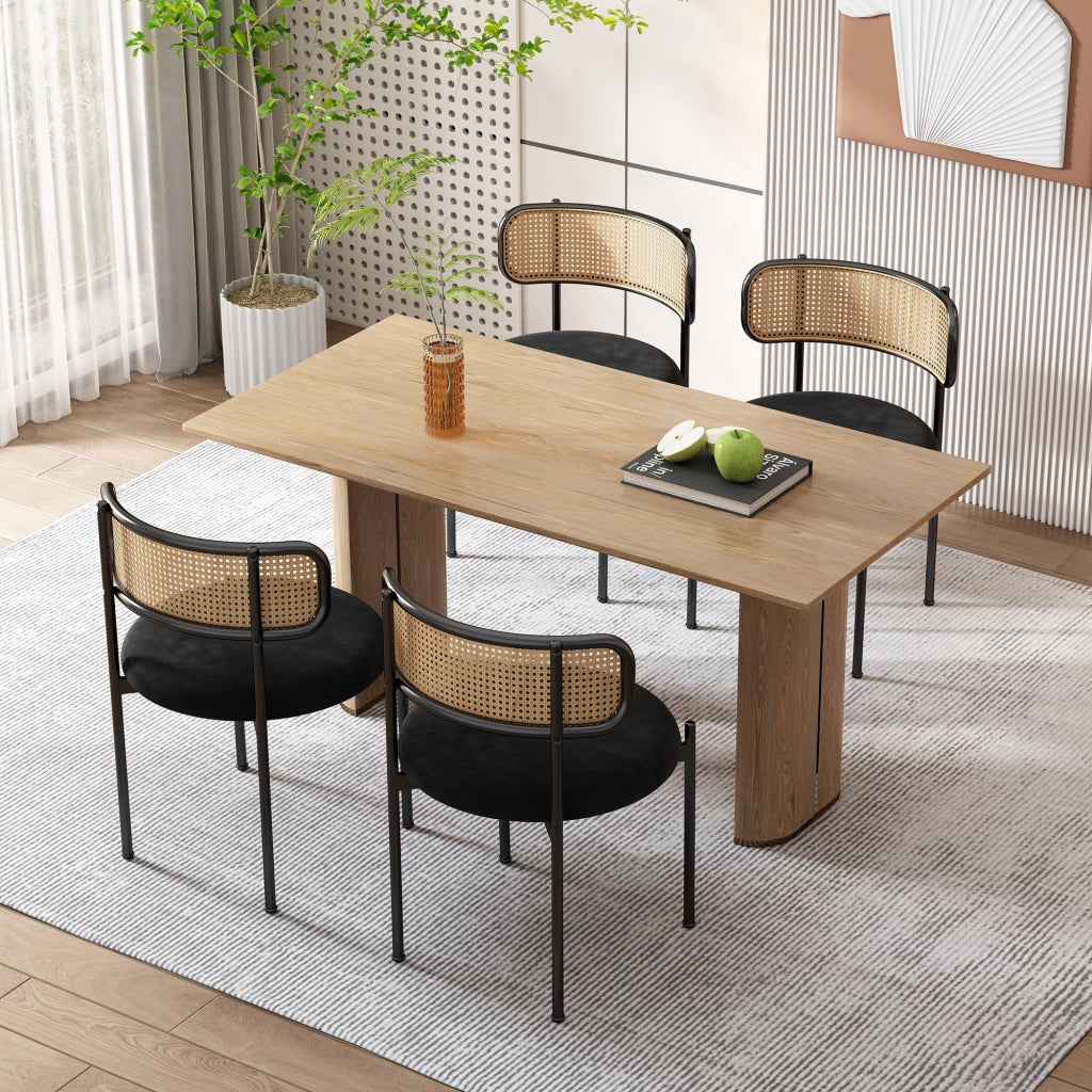 SEDIA DA PRANZO in velluto nero con schienale in rattan Set da 6 pezzi