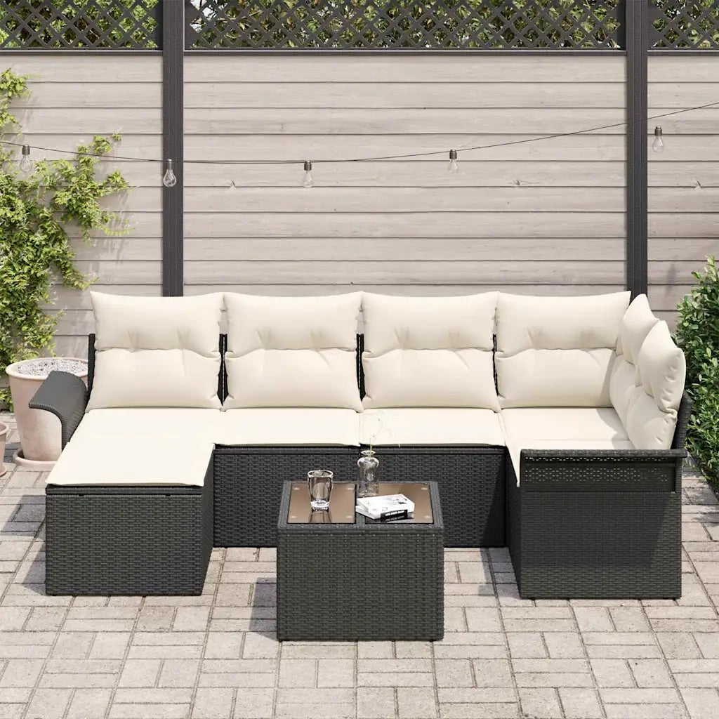 Set Divano da Giardino con cuscino 7 pcs Nero polyrattan