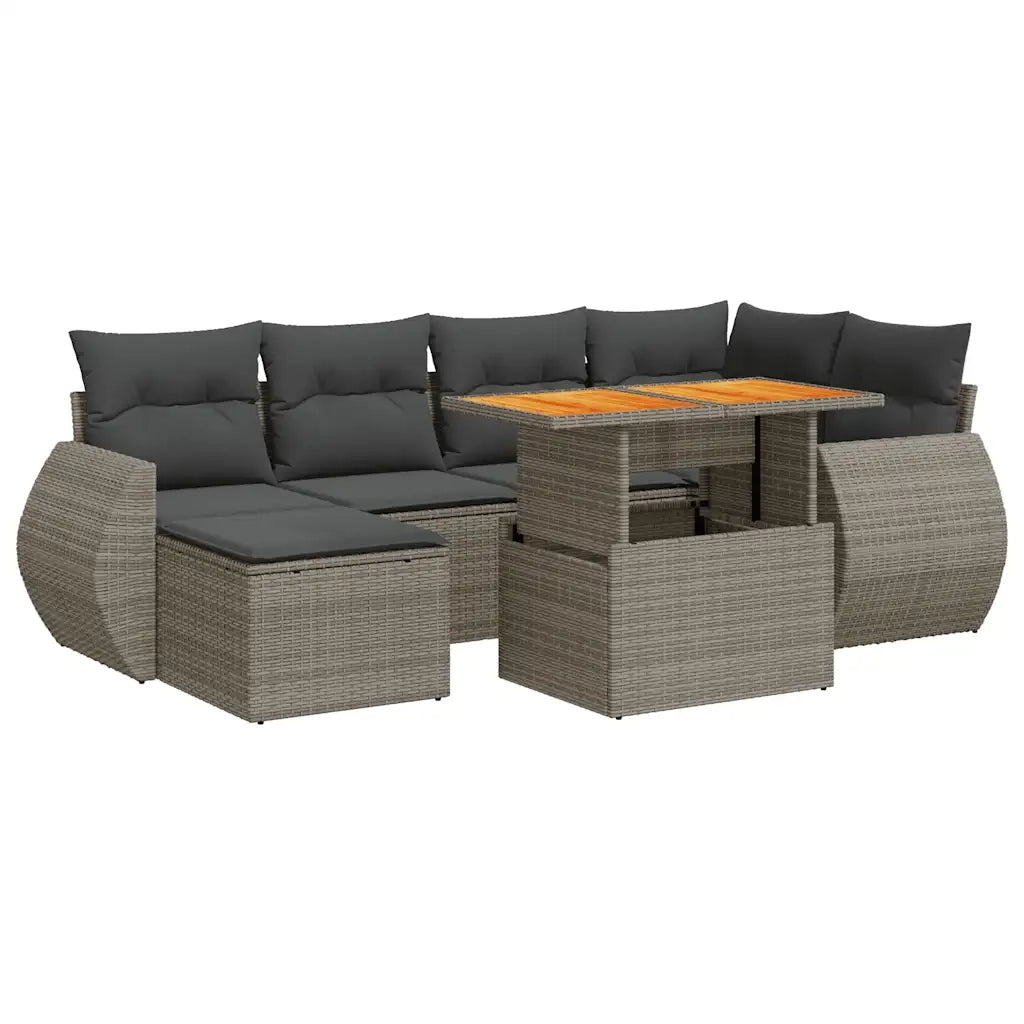 Set Divani da Giardino 7 pz con Cuscini Grigio in Polyrattan 3327287