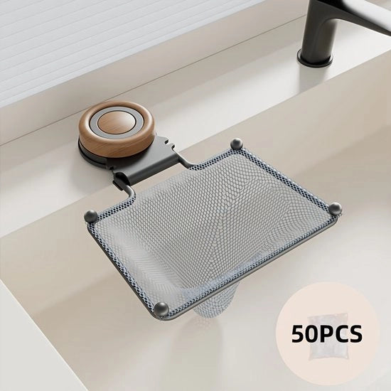 Houder per filtro con 50 sacchi di filtro | Base antiscivolo, anti-accumulo di rifiuti, per lattine di scarico universali (grigio)