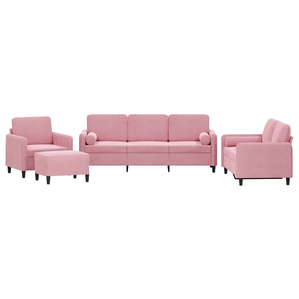 Set di Divani 4 pz con Cuscini Rosa in Velluto 3201967