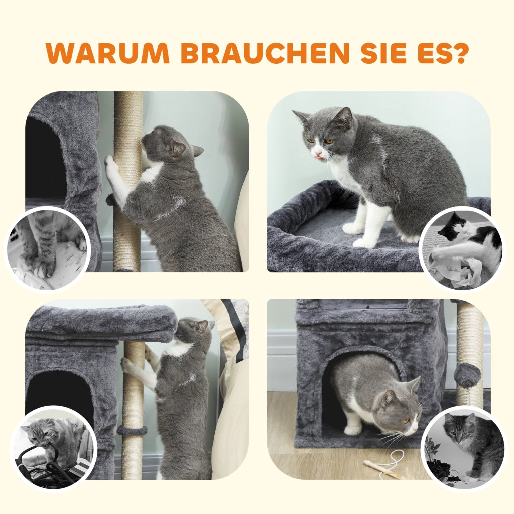 Casetta per Gatti con Piattaforma e 2 Ripari ¨C Zephmum ¨C Grigio