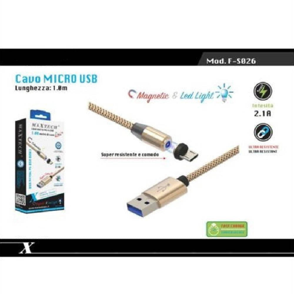 Trade Shop - Cavo Micro Usb Ricarica Dati Luce Magnetica Led 1mt Per Smartphone Maxtech F-s026 -