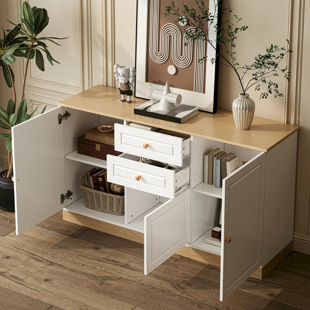 OKWISH Credenza Contenitore con 3 Ante, 2 Cassetti e Ripiani Regolabili, per Soggiorno e Sala da Pranzo, 135,5×39×76 cm