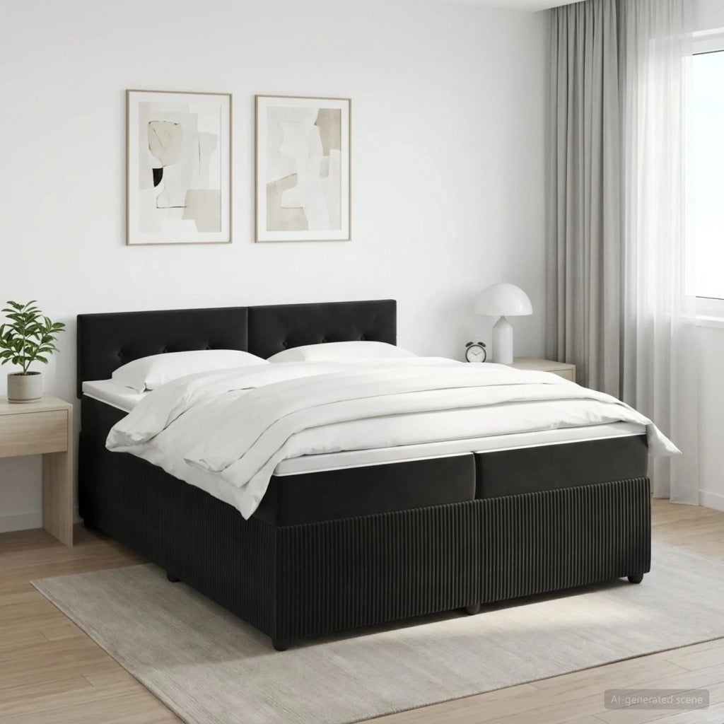Letto box spring con materasso Nero 200 x 200 cm Velluto 3451747