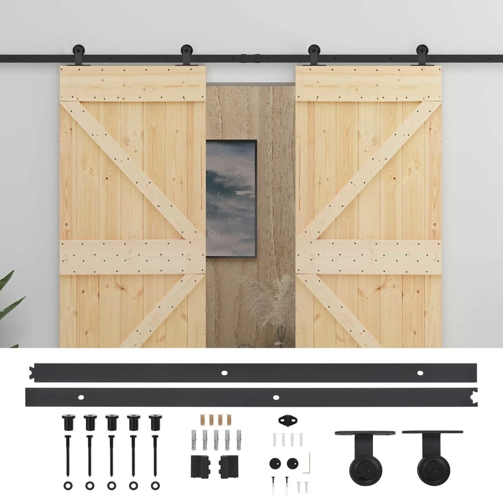 Porta scorrevole 2 pcs Naturale e Nero Legno Massello di Pino 3444887