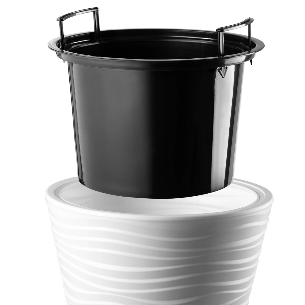 Vaso da fiori KADAX da 40 cm con coperchio e inserto, in plastica bianca.