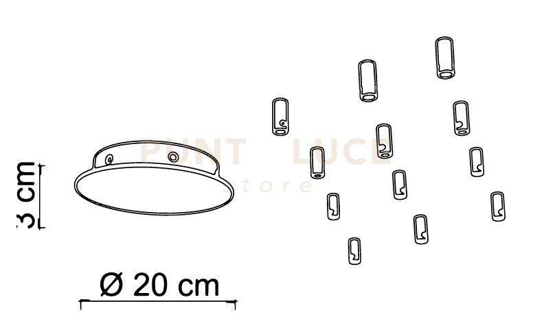 BASE-12R C base sospensione tonda diam. 20cm cromo 12 luci