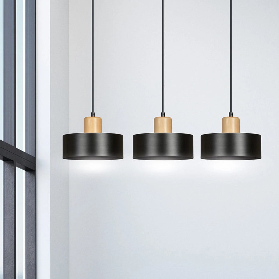 Lampadario Emibig TORIN 3 3xE27 nero/legno dimmerabile