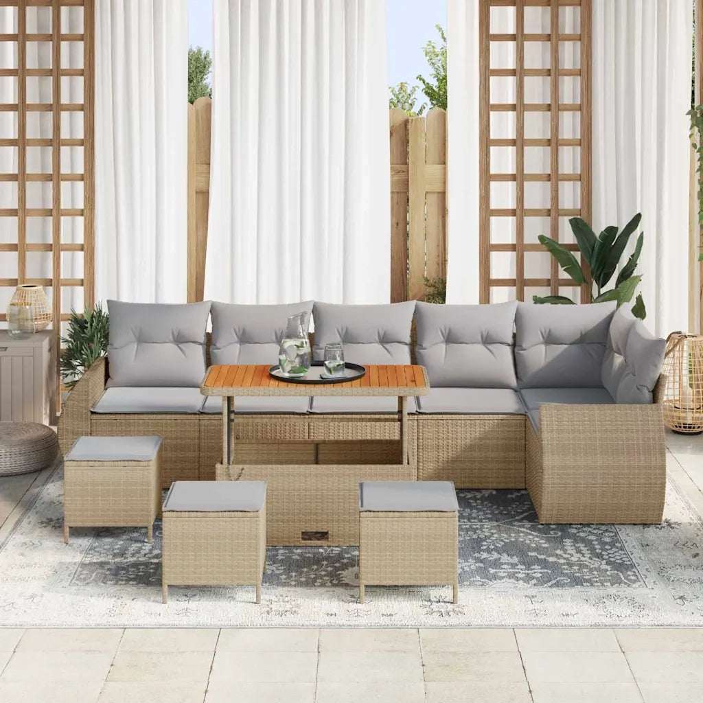 Set Divano da Giardino con cuscino 10 pcs Beige e Grigio Chiaro