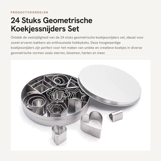 24 Stuks Snidere per Biscotti con Forme Geometriche in Acciaio Inossidabile - 8 Forme - Biscottiere - Materiale Sicuro per l'Alimentazione