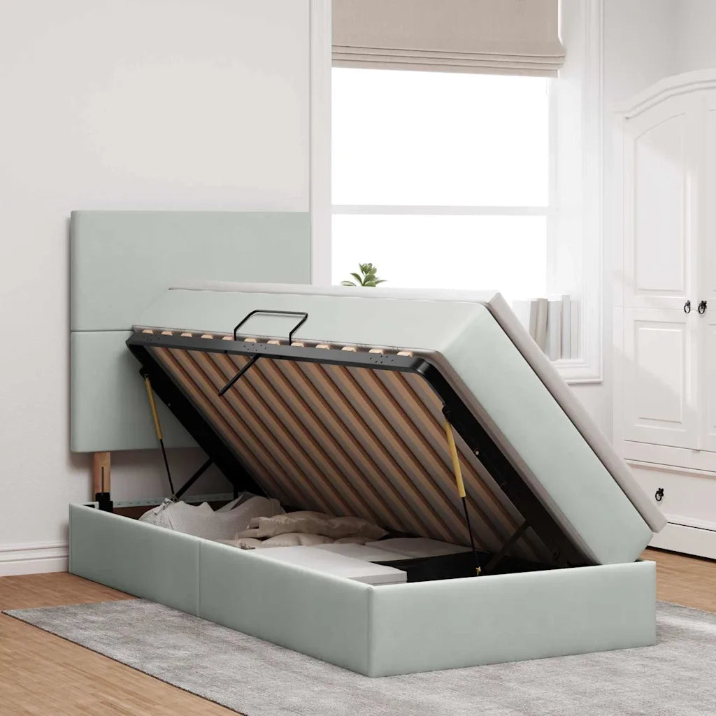 Letto con contenitore e LED Grigio chiaro 100 x 200 cm Velluto