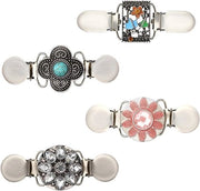 Set di 4 Clip Cardigan per Donne - Clip per Shawl Vintage con Fiori di Strass - Accessori di Abbigliamento - Metallo - 4 Pezzi