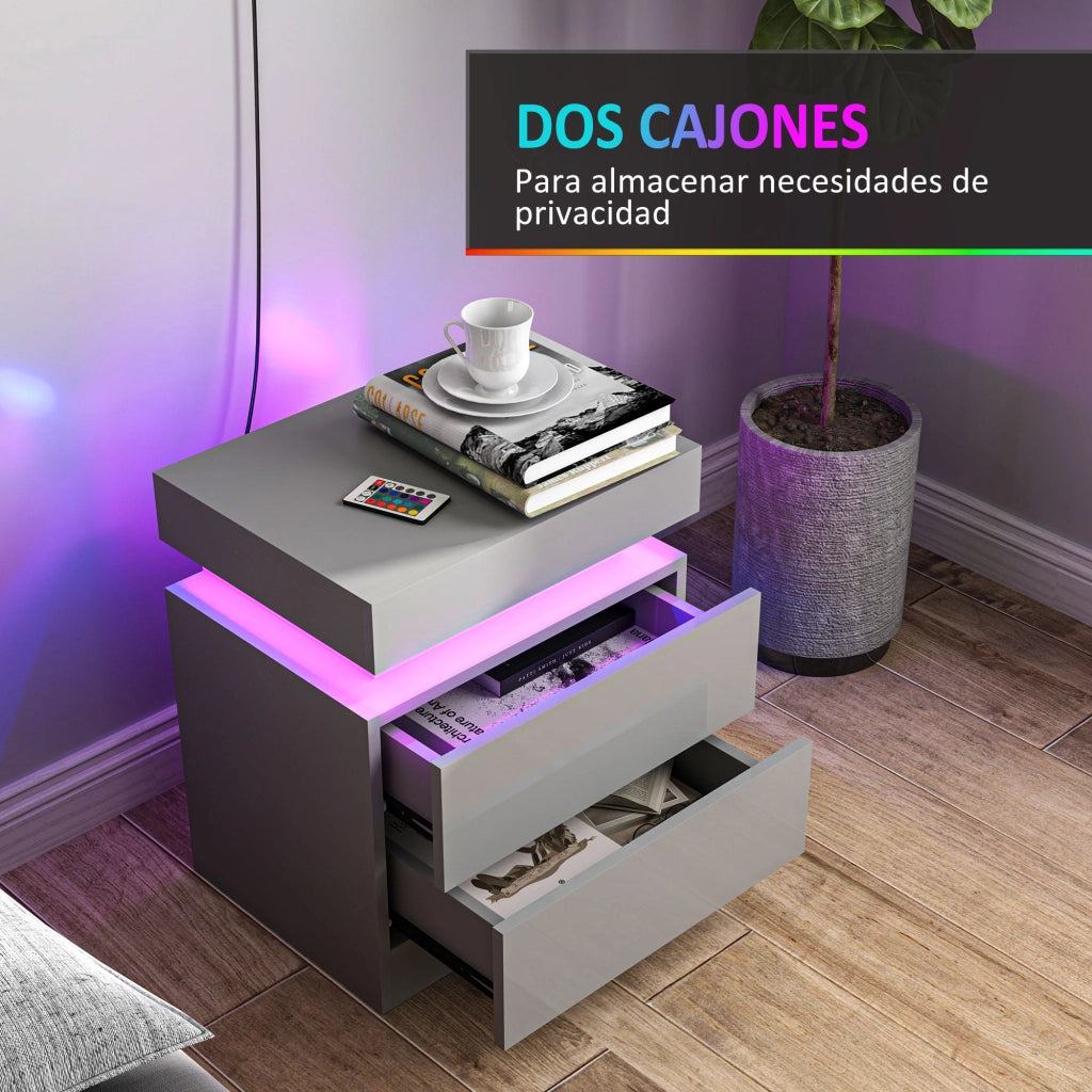 Comodino con Luci LED e 2 Cassetti ¨C Minimal ¨C 45x35x52 cm Grigio