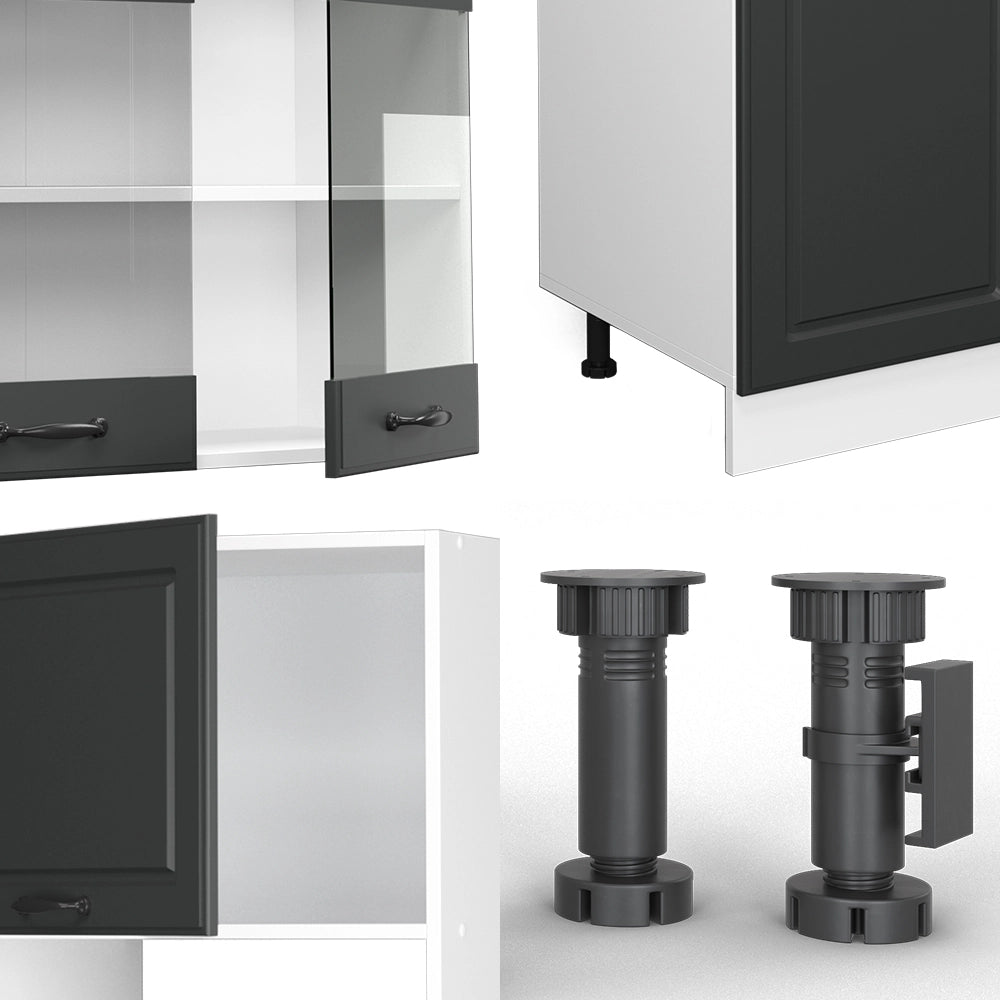 Vicco Cucina componibile Antracite casa di campagna/bianco 300 cm con armadio alto, PL Antracite