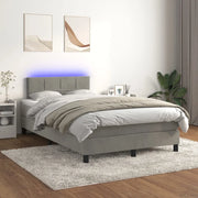 Letto a Molle con Materasso e LED Grigio Chiaro 120x200 cm Velluto
