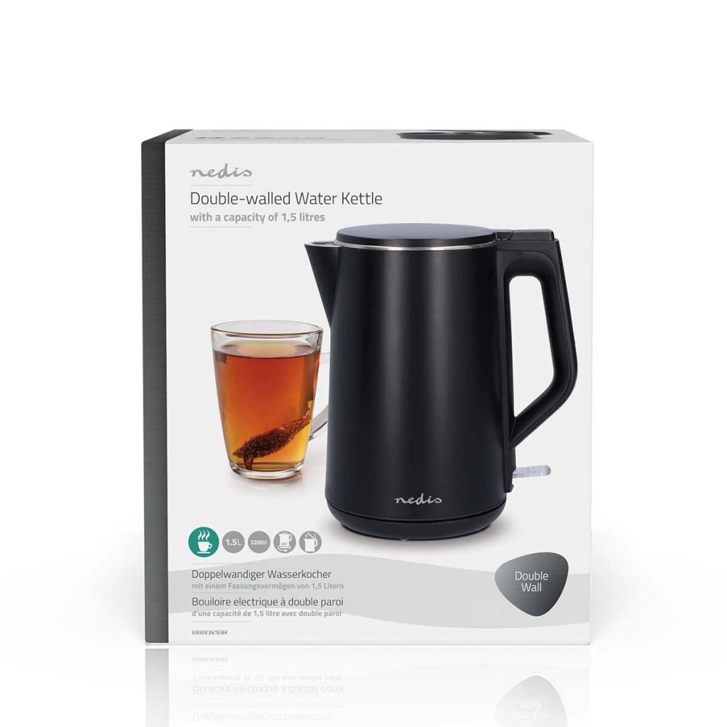 Bollitore elettrico in plastica da 1,5L 2200W rotante con controller Strix Nero Nedis