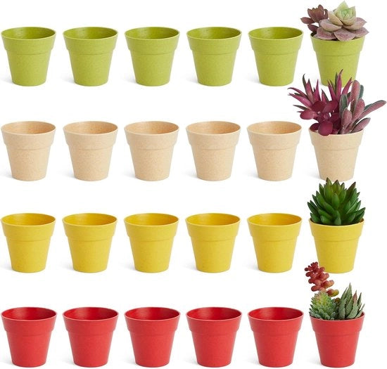 Mini vasi di plastica per piante - 24 pezzi - 4 colori - 6 cm
