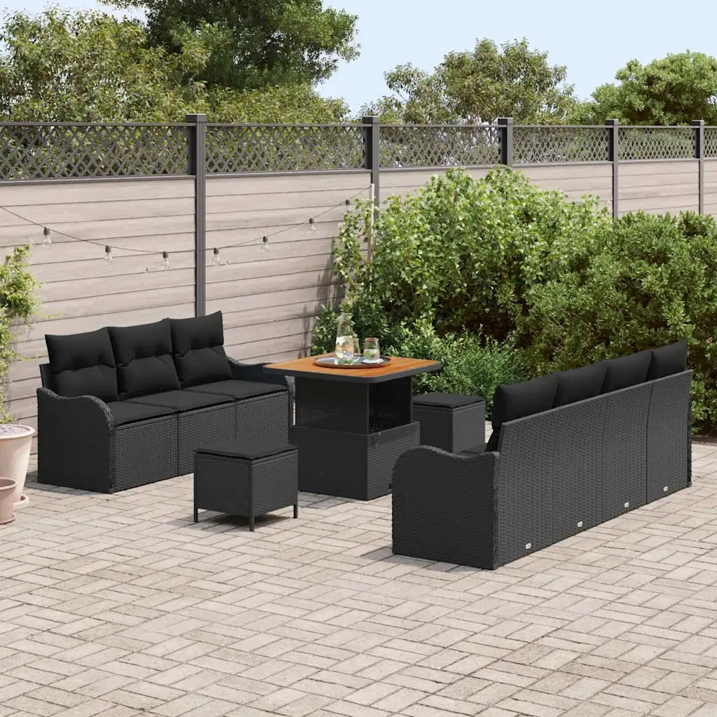 Set Divano da Giardino con cuscino 10 pcs Nero 3364174
