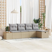 Set Divano da Giardino con cuscino 5 pcs Beige Poly Rattan