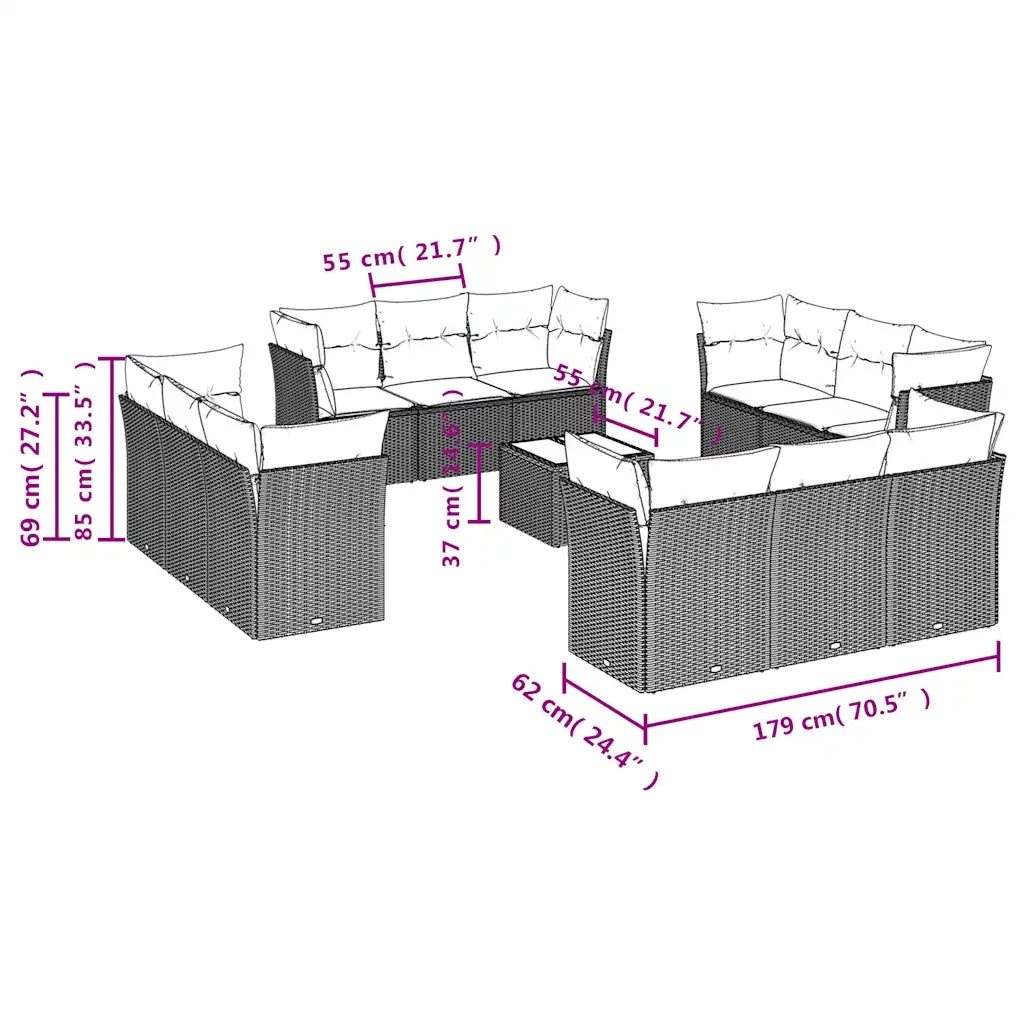 Set Divani da Giardino 13 pz con Cuscini Marrone in Polyrattan 3249182
