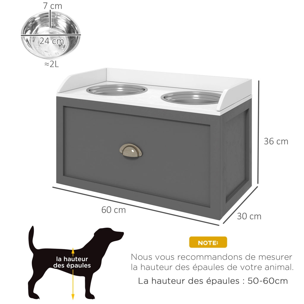 Porta Gamelle Elevato per Cani e Gatti ¨C Zephmum ¨C Bianco Grigio MDF Acciaio Inox