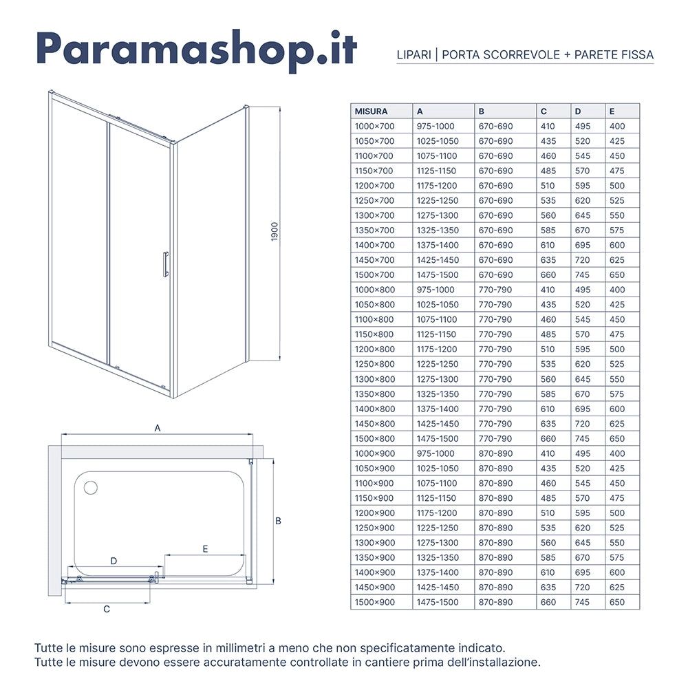 Box doccia 70x100 cm scorrevole vetro 6mm trasparente profili nero opaco | Lipari