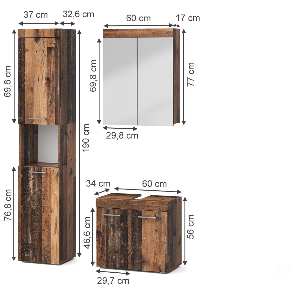 Vicco Set di mobili da bagno Oldstyle 3 parti, con colonna
