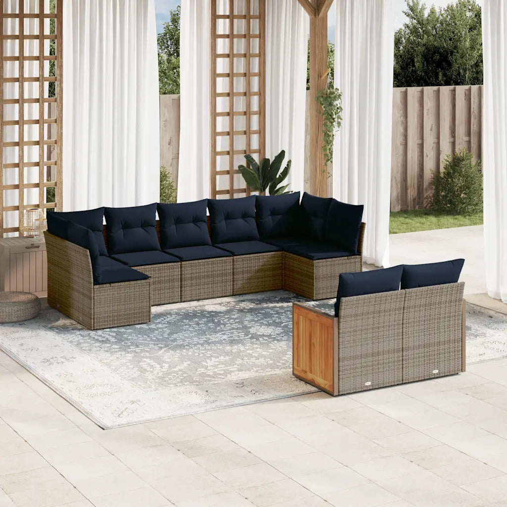 Set Divani da Giardino 9 pz con Cuscini Grigio in Polyrattan 3227972