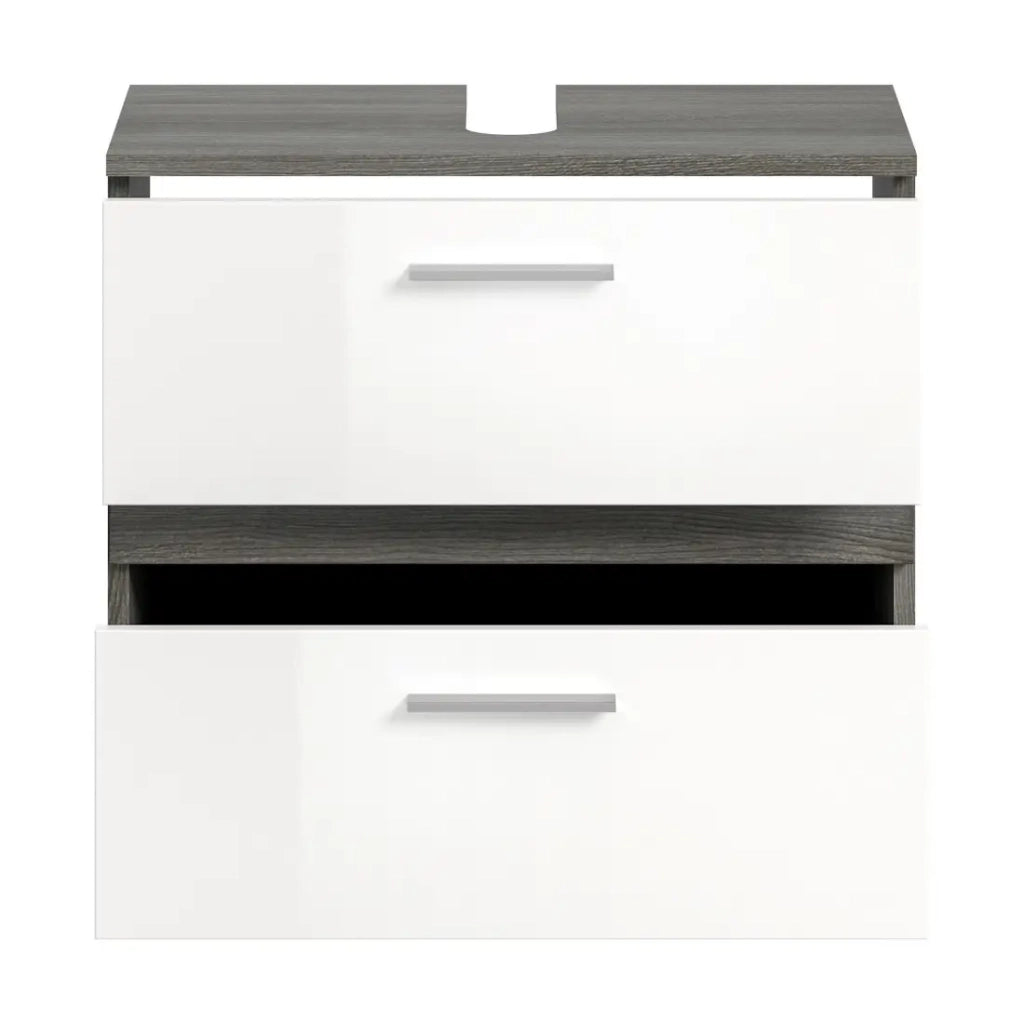 Mobile sottolavabo WILLIAM – Grigio scuro e bianco – 60x57x34 cm – 2 cassetti