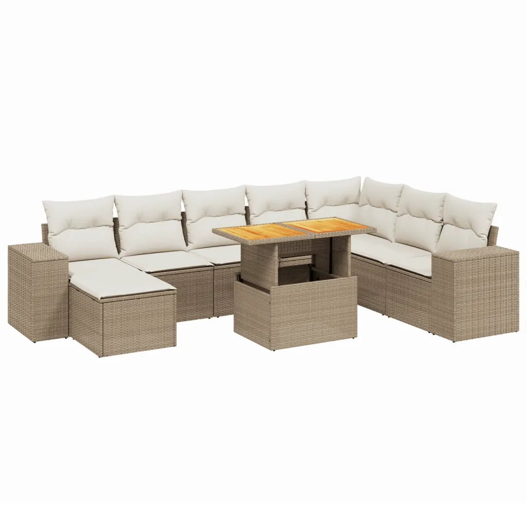 Set Divano da Giardino 9 pz con Cuscini Beige in Polyrattan 3275963