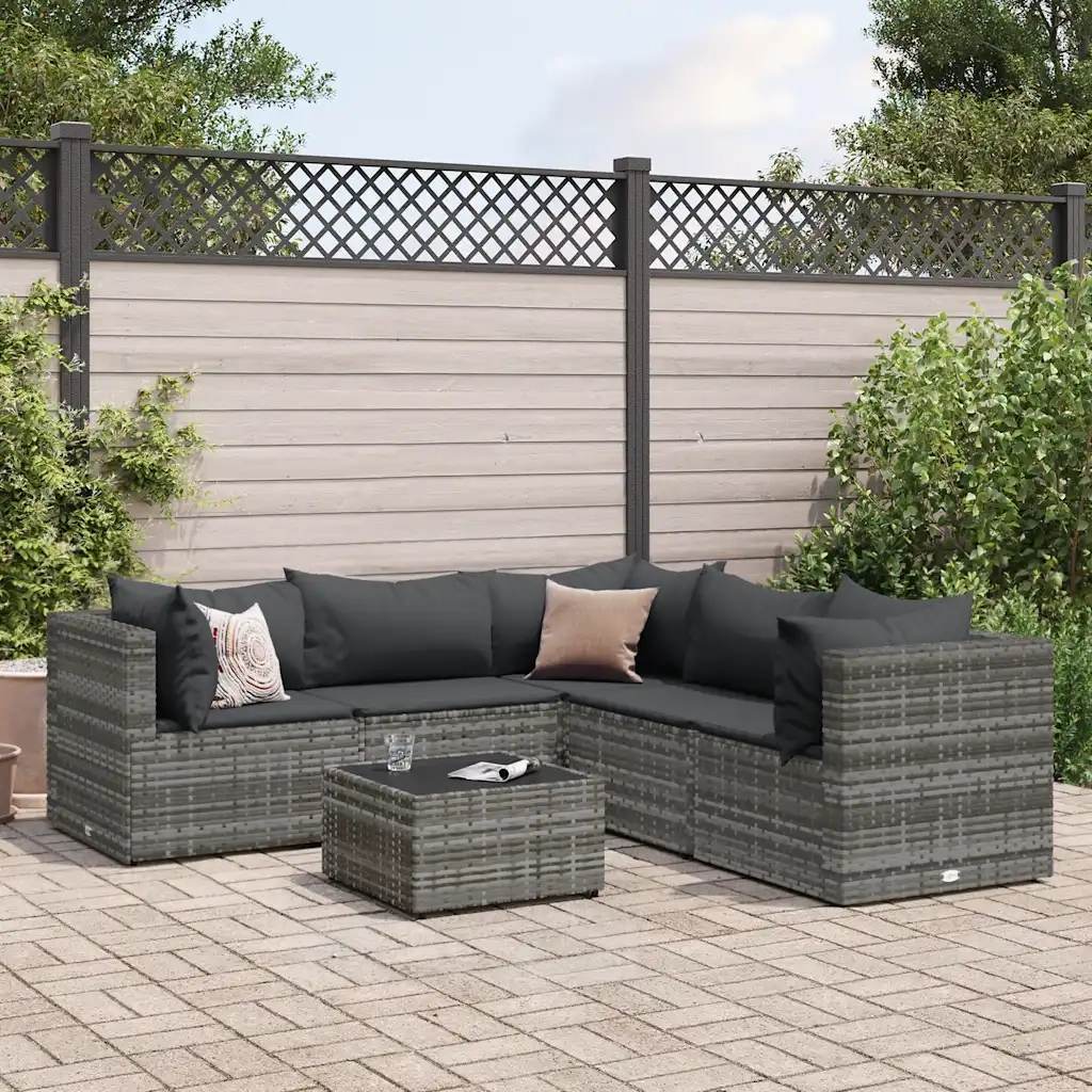 Set Divani da Giardino 6 pz con Cuscini in Polyrattan Grigio 3308130