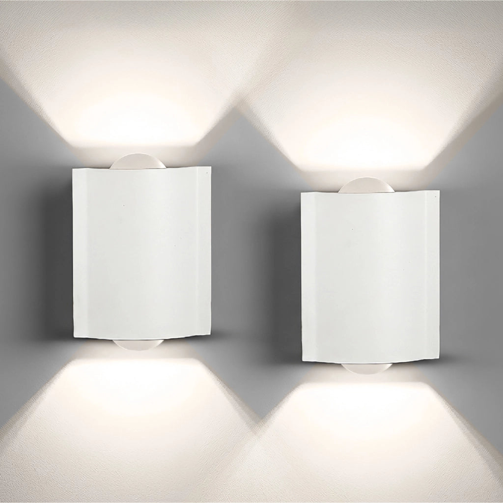 Set 2 Applique LED da Parete 2 LED Design Curvo Compatto IP65 Interno/Esterno Luce Naturale o Fredda Nero o Bianco Luce naturale - Bianco