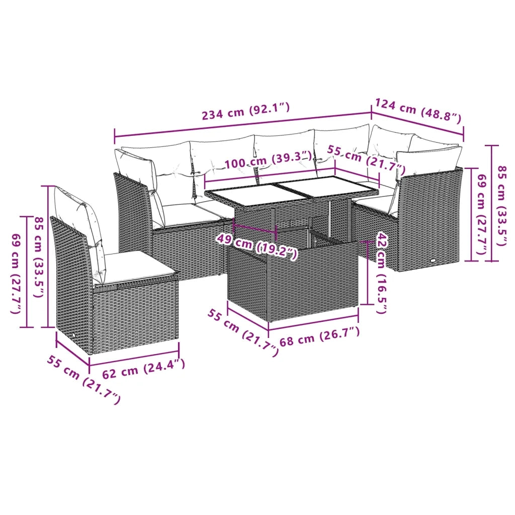Set Divani da Giardino 7pz con Cuscini Grigio Chiaro Polyrattan 3266622