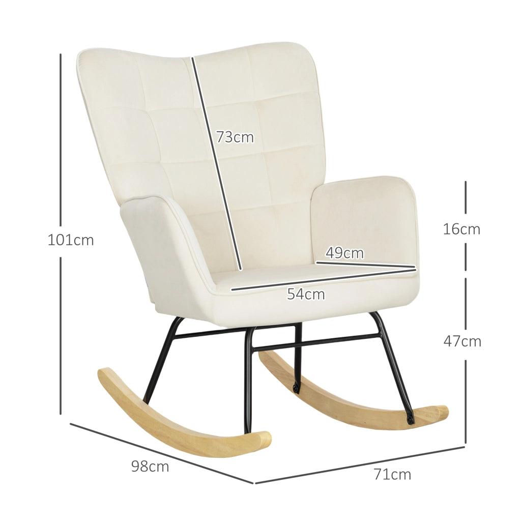 Poltrona a Dondolo ¨C Minimal ¨C Beige Tessuto Imbottita