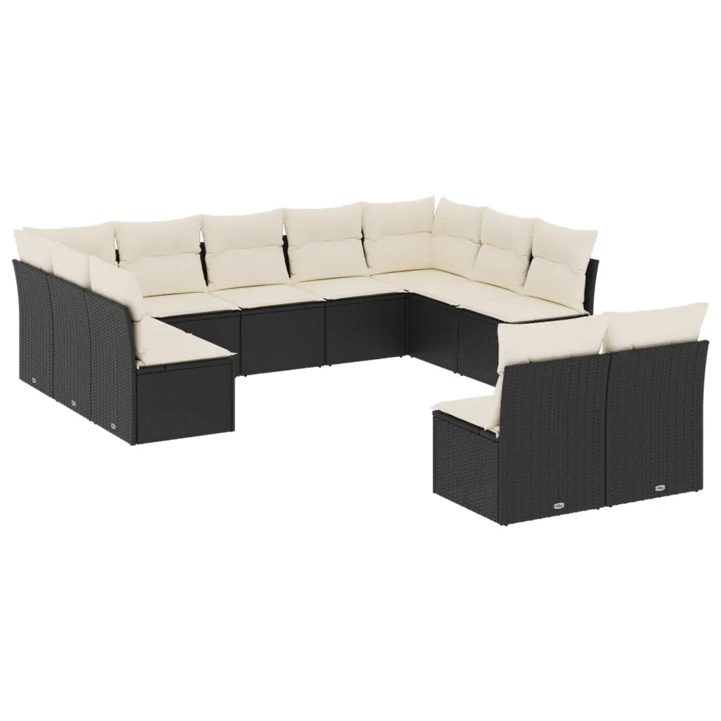 Set Divani da Giardino 11 pz con Cuscini in Polyrattan Nero 3250185