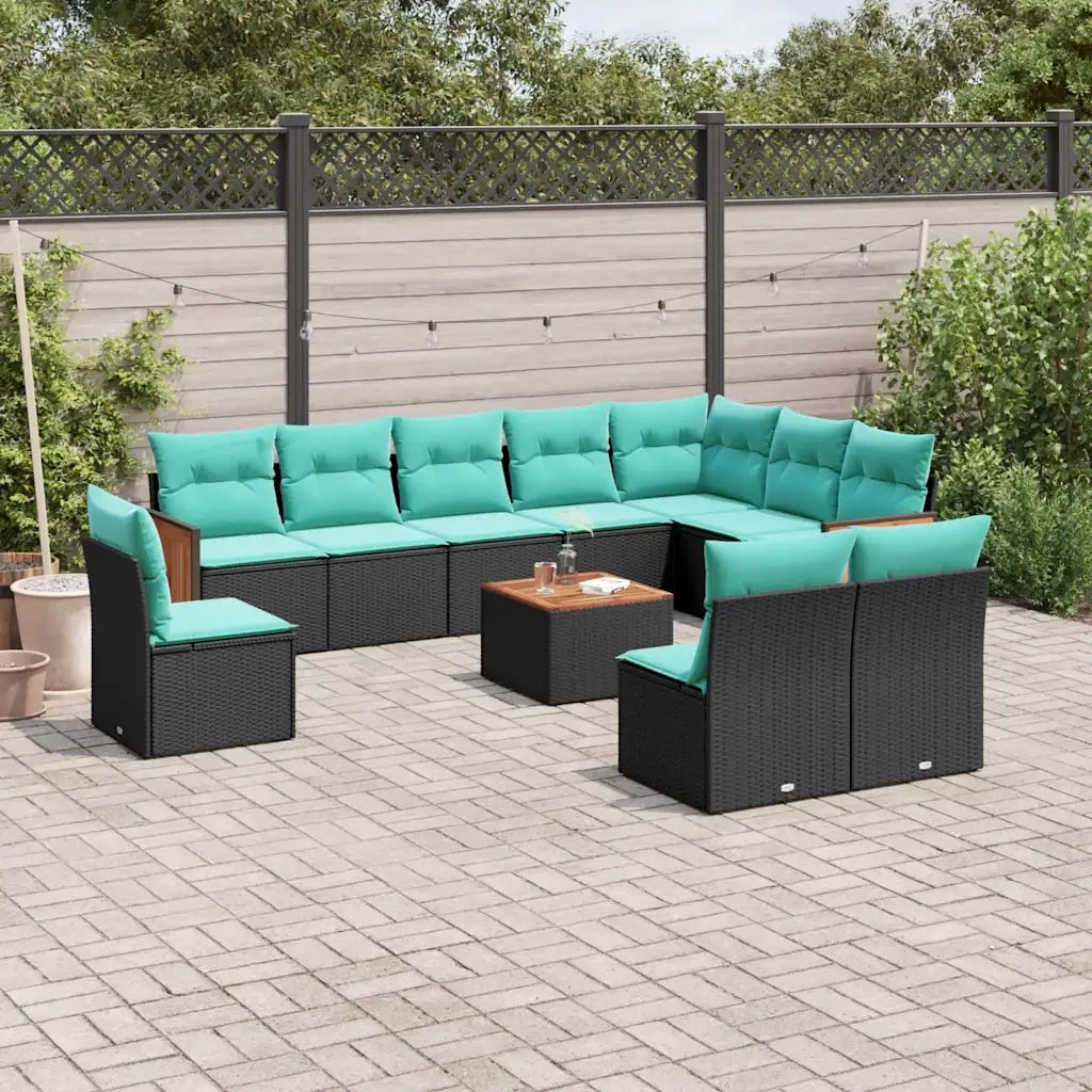 Set Divani da Giardino 11 pz con Cuscini Nero in Polyrattan 3227758