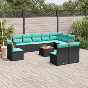 Set Divani da Giardino 11 pz con Cuscini Nero in Polyrattan 3227758
