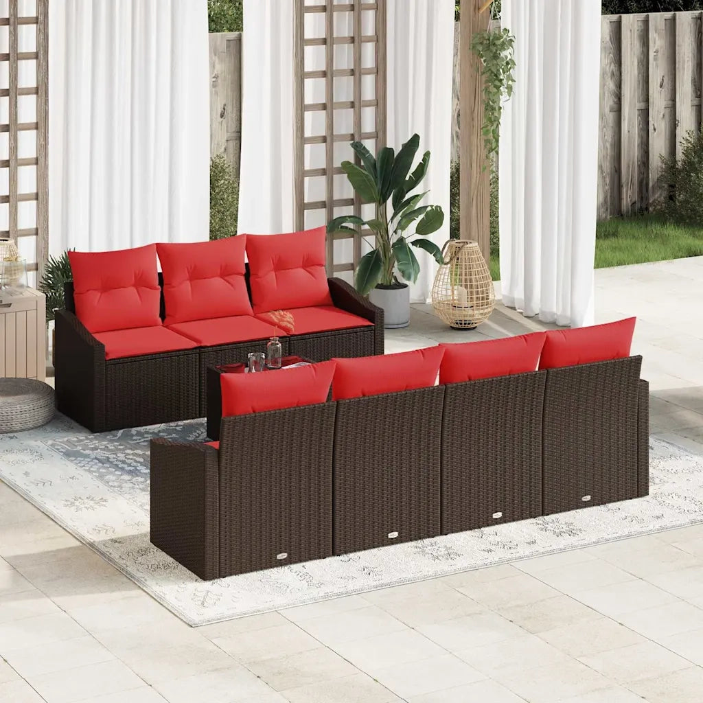 Set di divani 8 pz 3-Numero di posti Marrone e Rosso polyrattan 3346634
