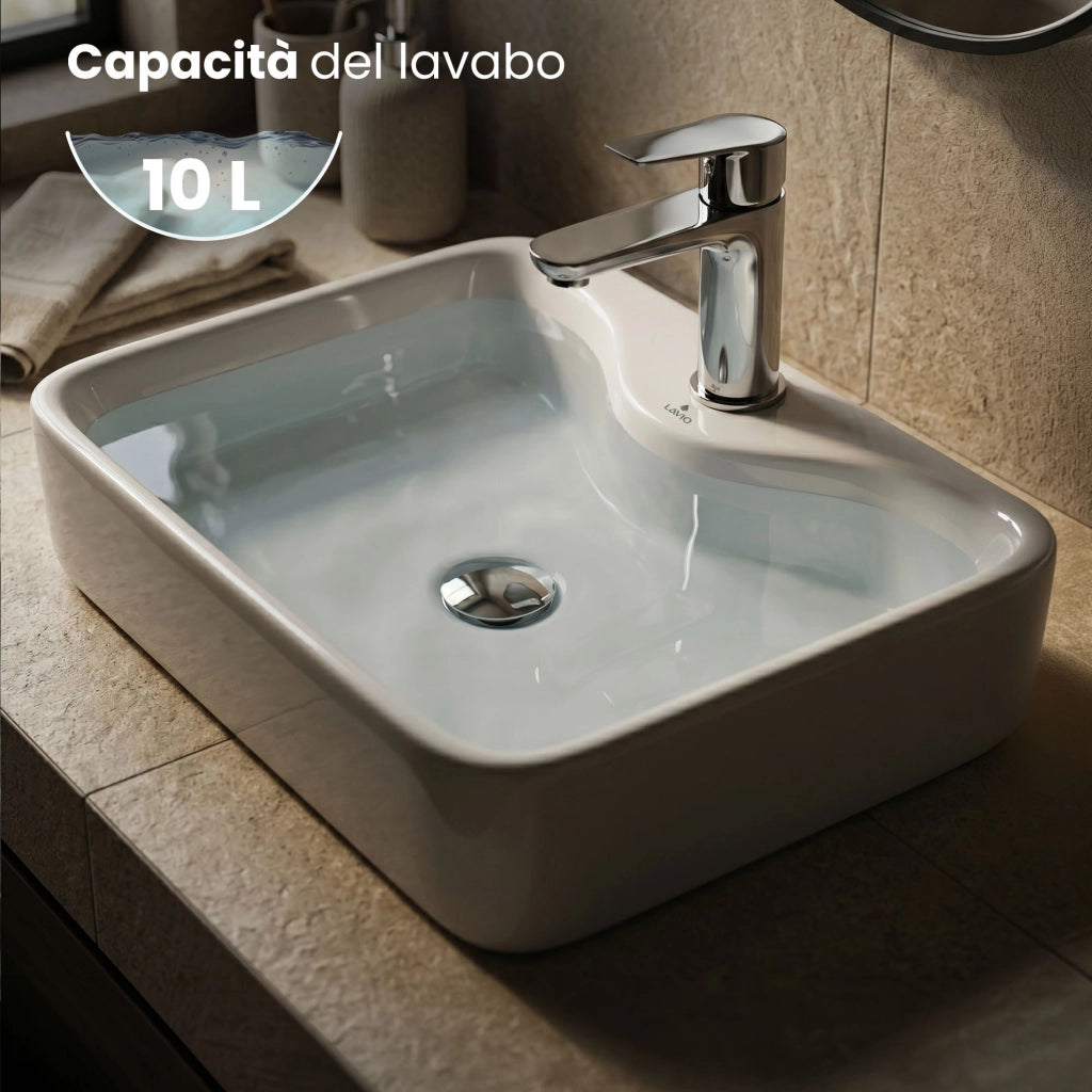 Lavabo da appoggio rettangolare ceramica 47 cm Bianco