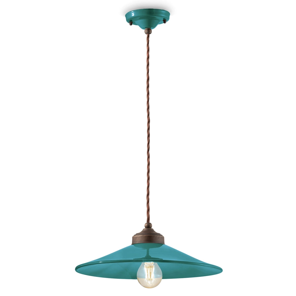 Lampadario Vintage Colors Ferro E Ceramica Verde Petrolio 1 Luce E27 35Cm
