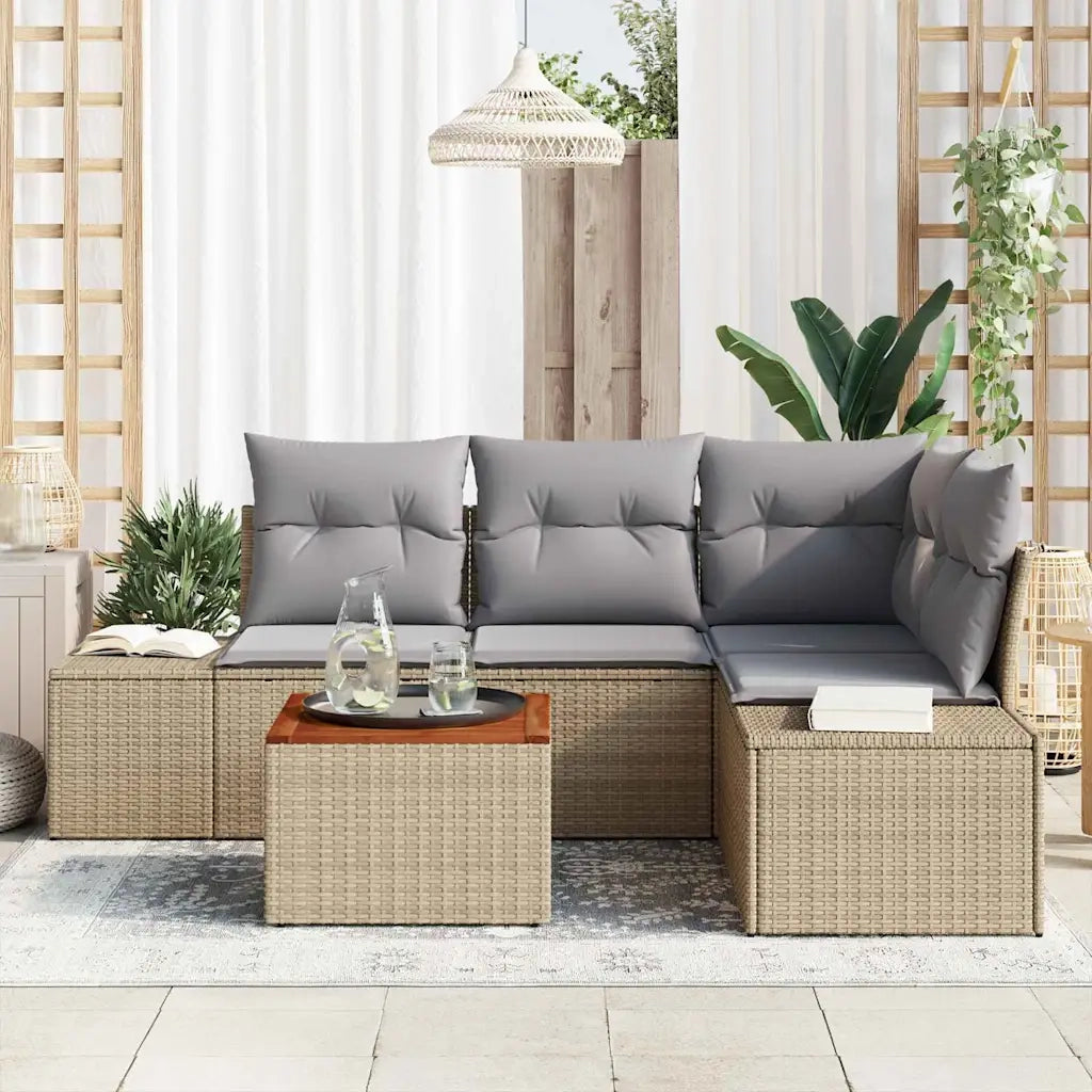 Set Divano da Giardino 5 pcs Beige e Grigio Chiaro polyrattan