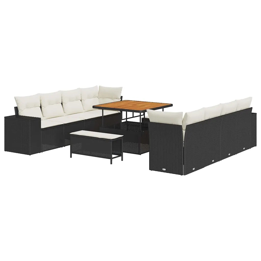 Set Divano da Giardino 11 pcs Nero e Crema polyrattan 3363935