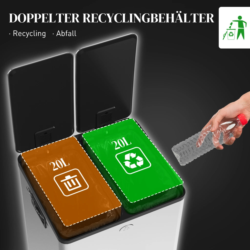 Pattumiera doppia 2x20L ¨C Xylo ¨C apertura a pedale, acciaio inox e plastica, argento