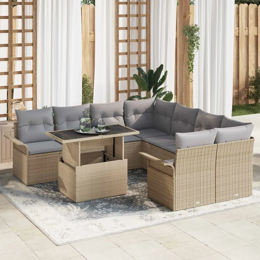 Set Divano da Giardino 9 pcs Beige Rattan in Polipropilene