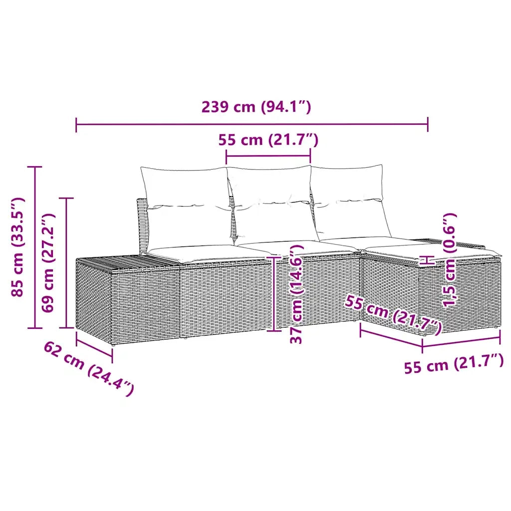 Set Divano da Giardino con cuscino 4 pcs Beige polyrattan 3347011